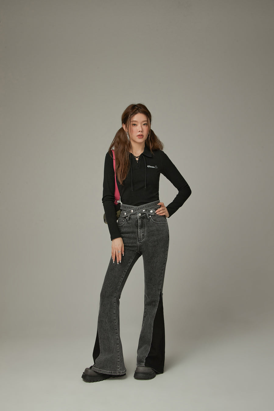 CHUU Colored Eyelet Tie Up T-Shirt