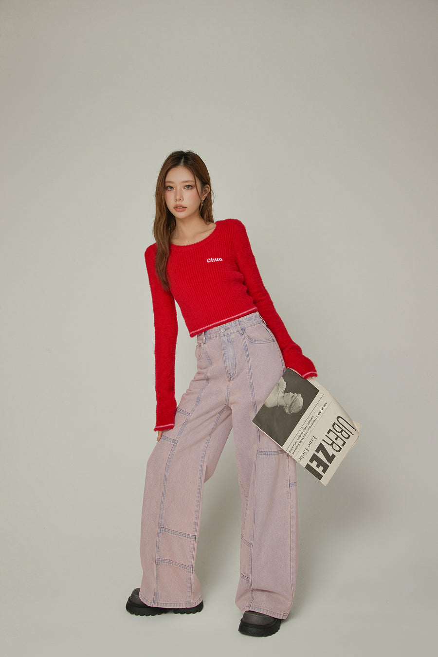 CHUU Slit Sleeves Button Crop Knit Sweater