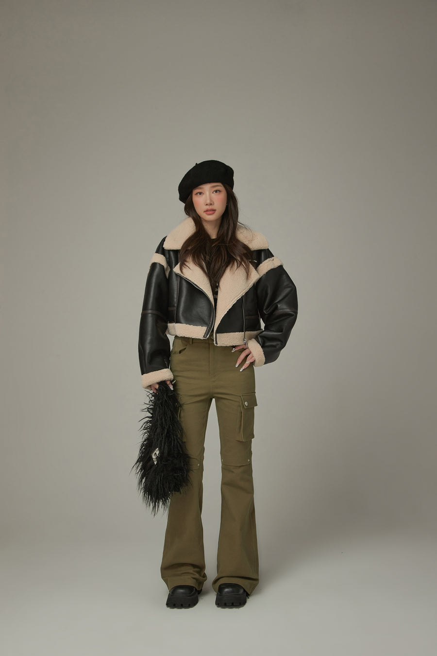 CHUU Collar Leather Crop Jacket