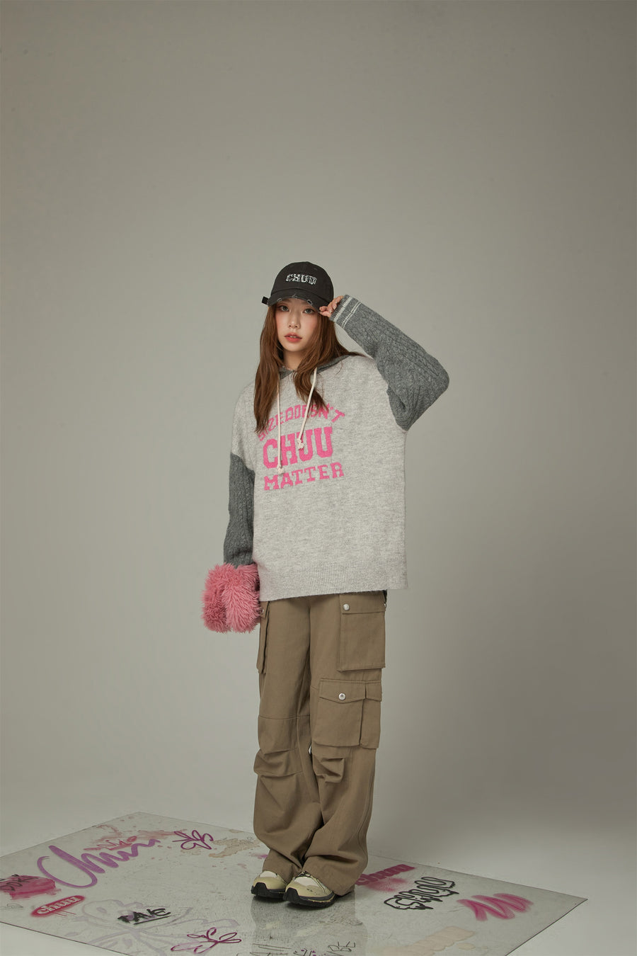 CHUU Color Combination Hood Knit Sweater