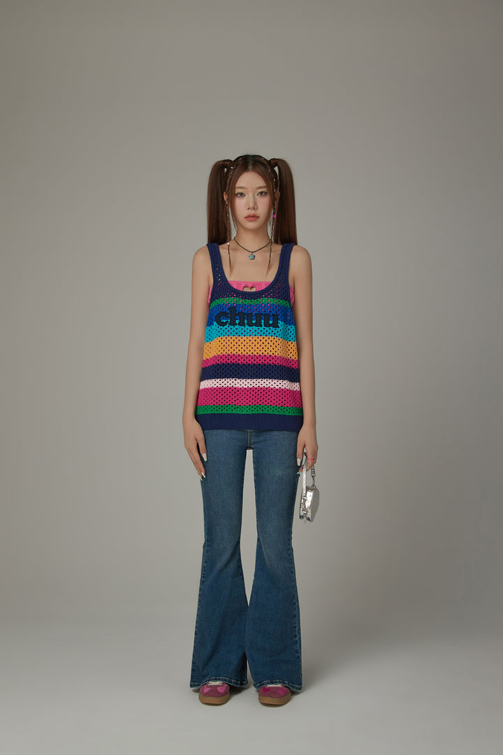 Logo Rainbow Knit Sleeveless U-Neck Top