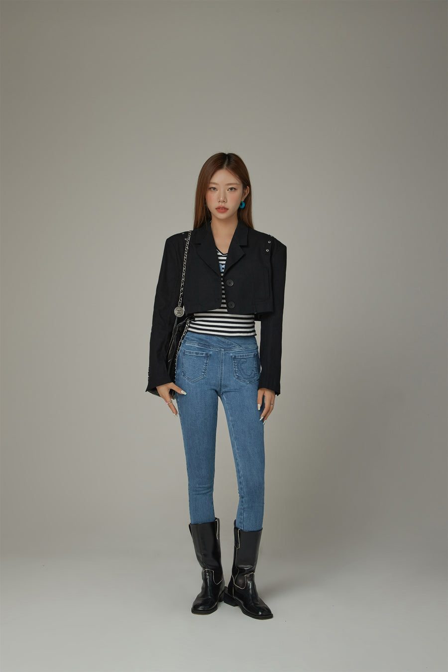 CHUU Wrap Front Pockets Denim Cropped Slim Jeans