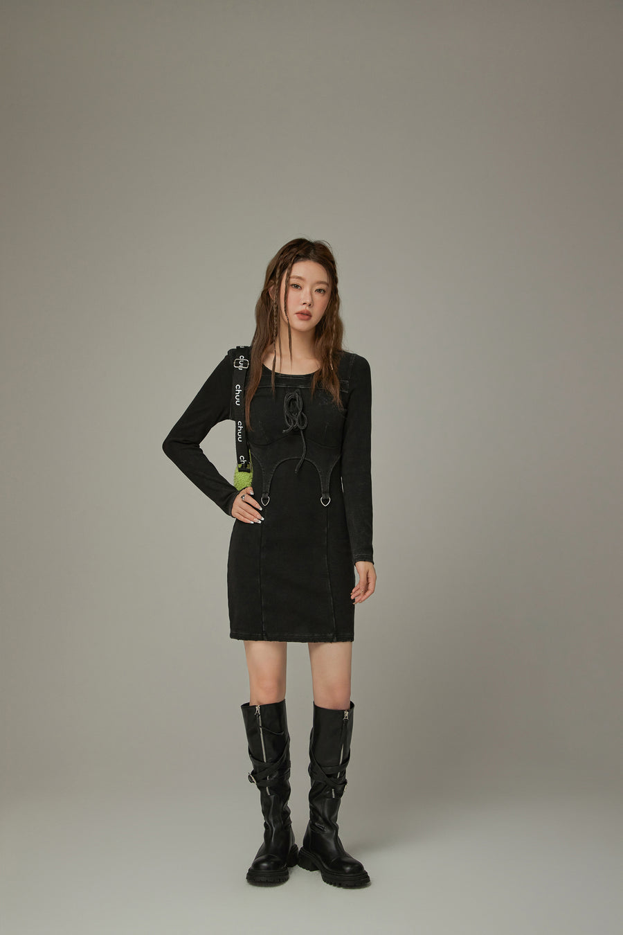 CHUU Knit String Layered Dress