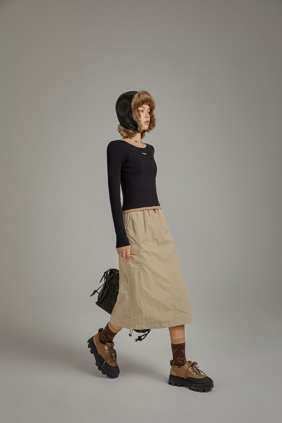 CHUU Elastic Waist String Shirring Skirt