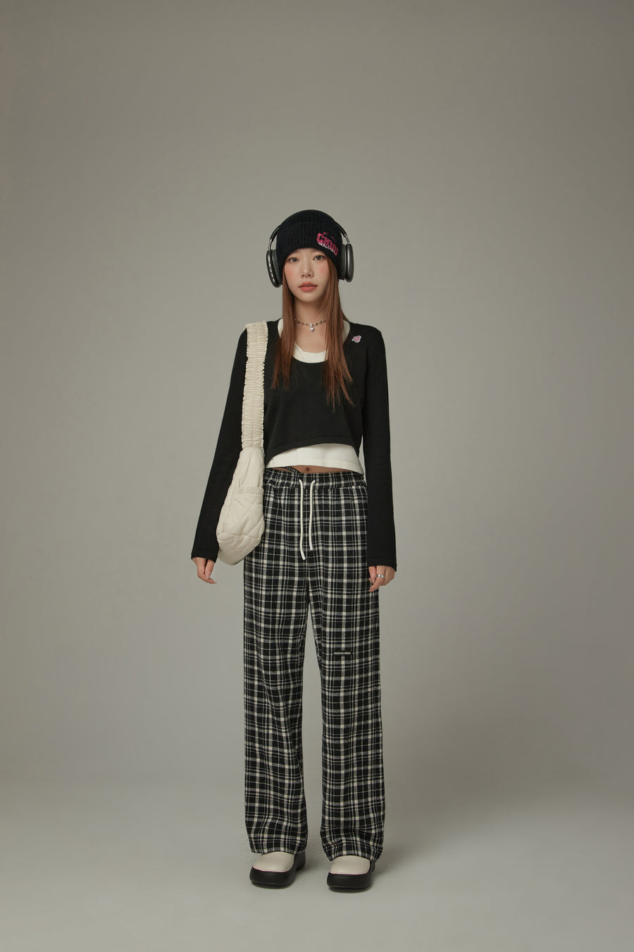 CHUU Check Drawstring Casual Pants