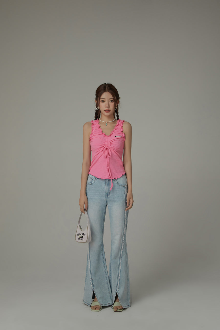 CHUU Ruffle Shirring Sleeveless Top