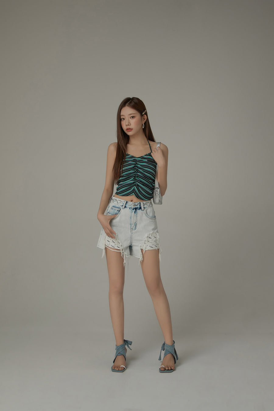 CHUU Striped Shirring Sleeveless Top