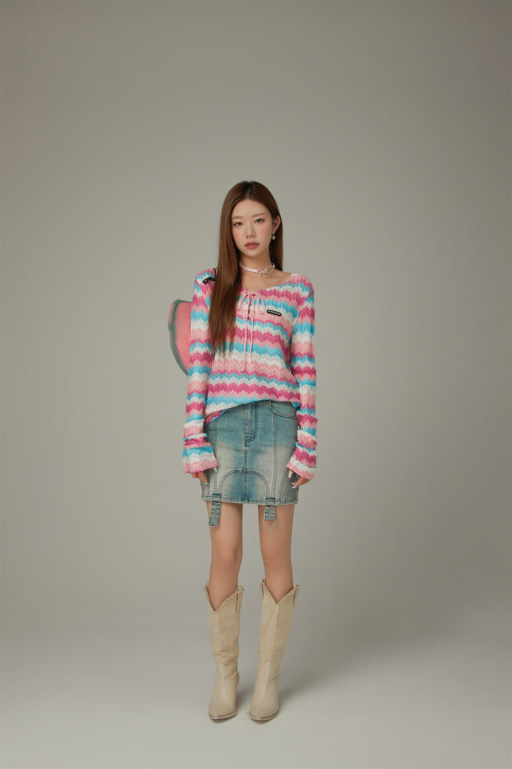 Ribbon Color Wave Long Sleeve Top