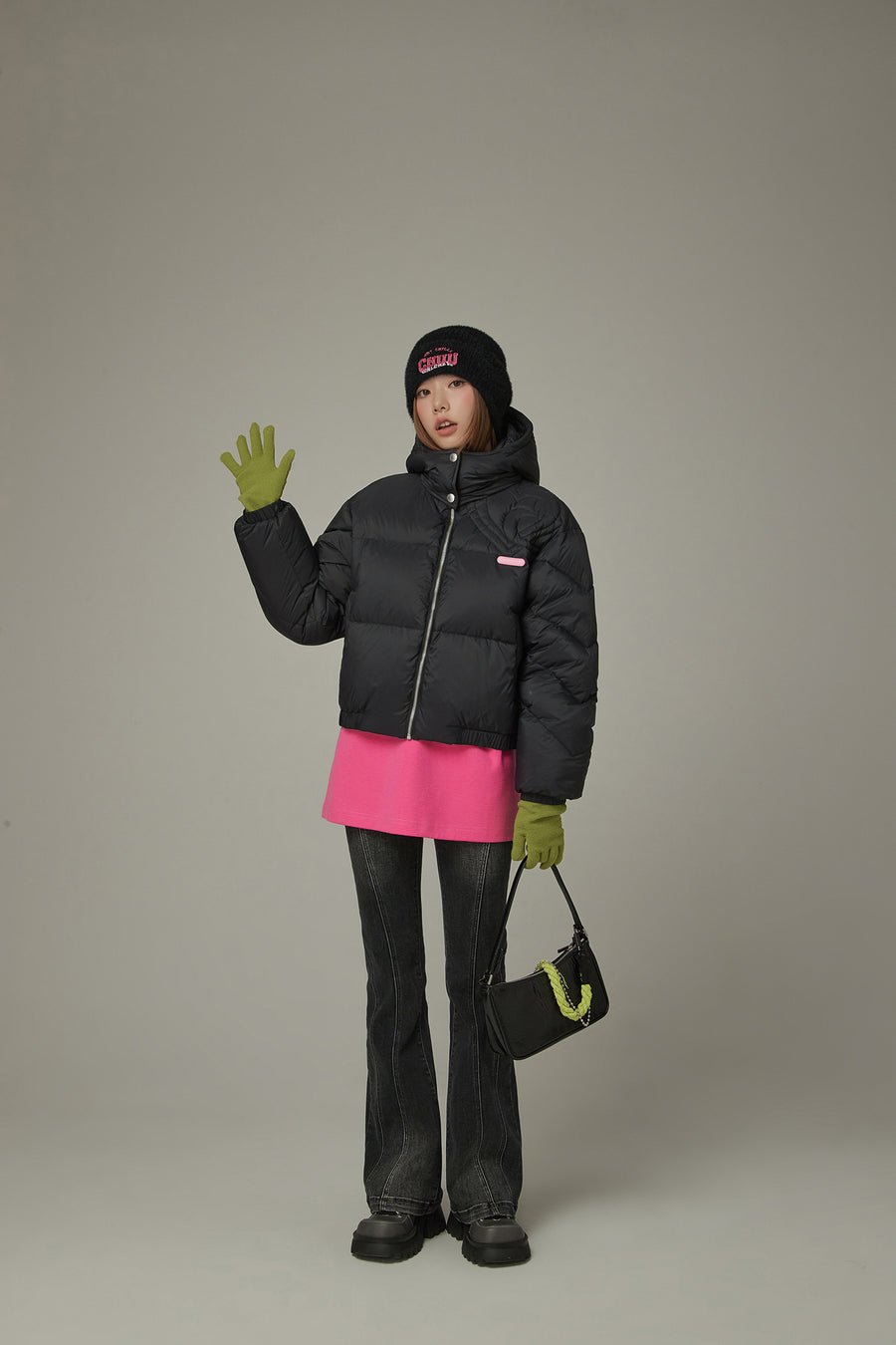 CHUU Colored Hooded Simple Padded Jacket