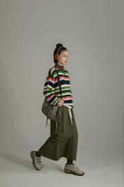 Rainbow Striped Loose Knit Half Zip Sweater