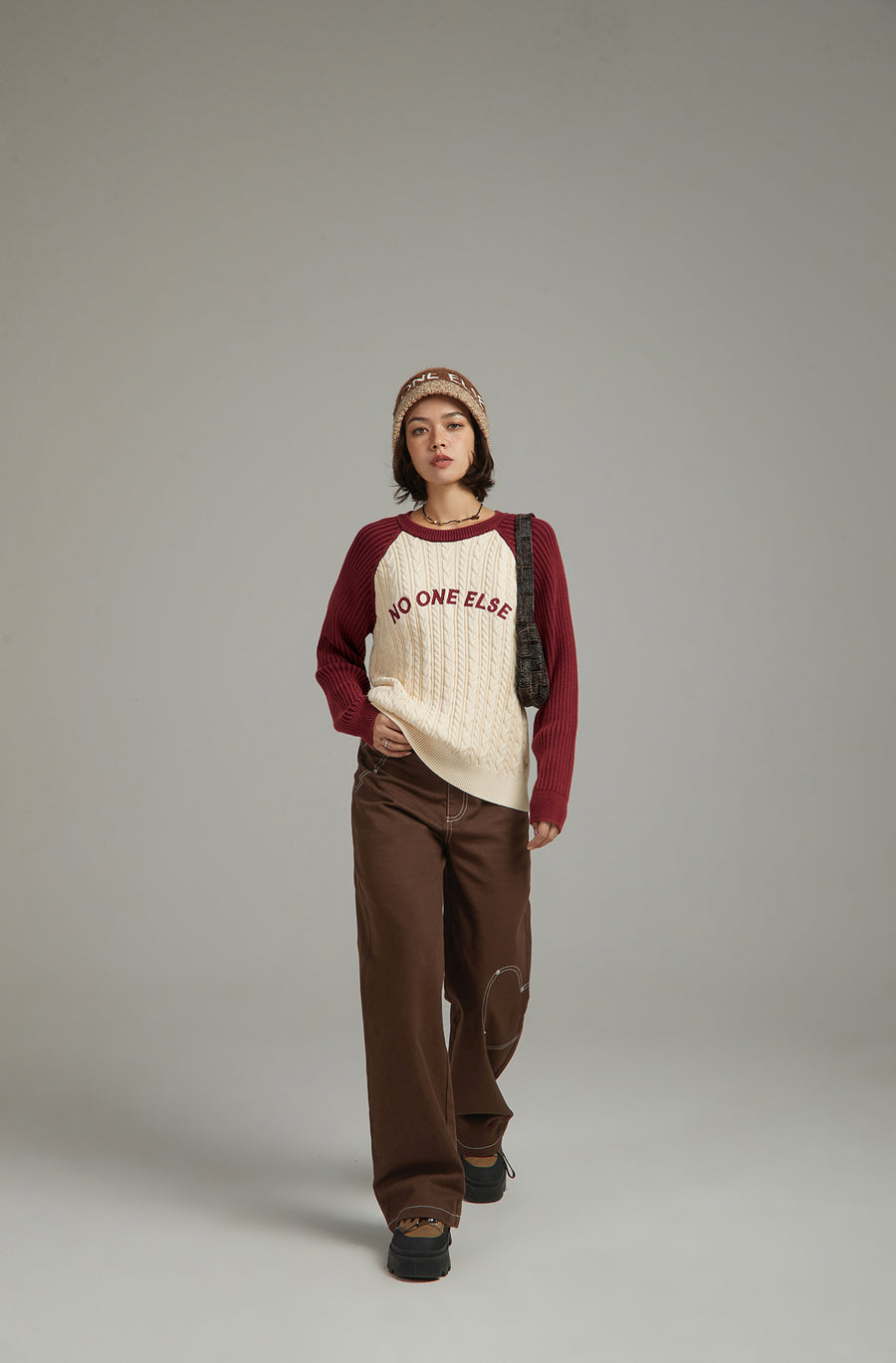 CHUU Logo Raglan Color Combination Knit Sweater