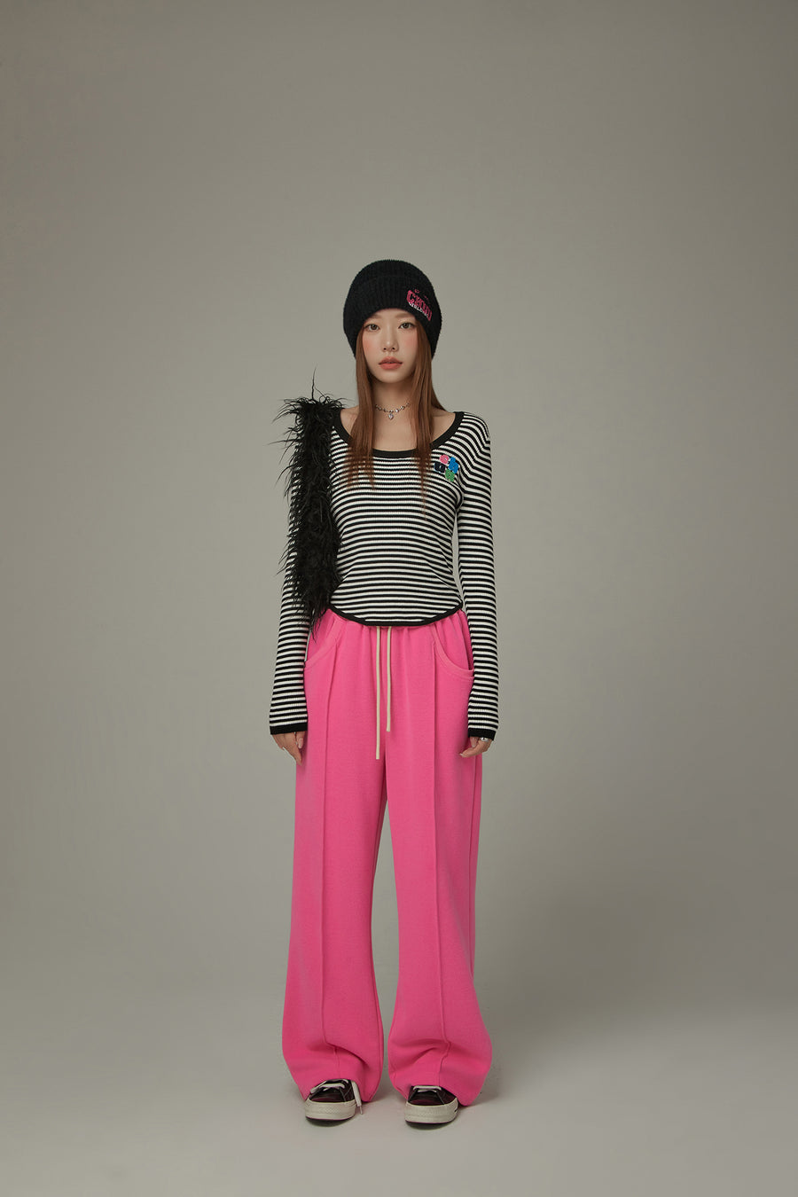 CHUU Striped Slim Knit Top