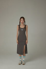 Logo Slit Sleeveless Slim Dress