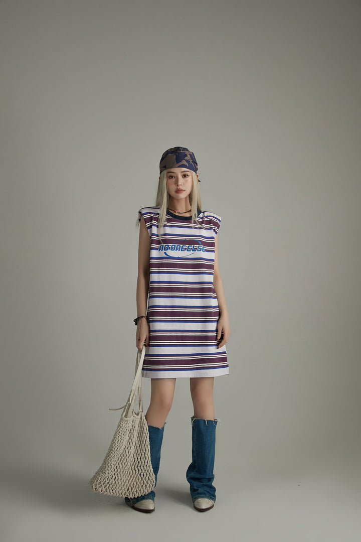 Striped Noe Center Logo Sleeveless T-Shirt Dress