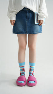 Striped Logo Color High Socks