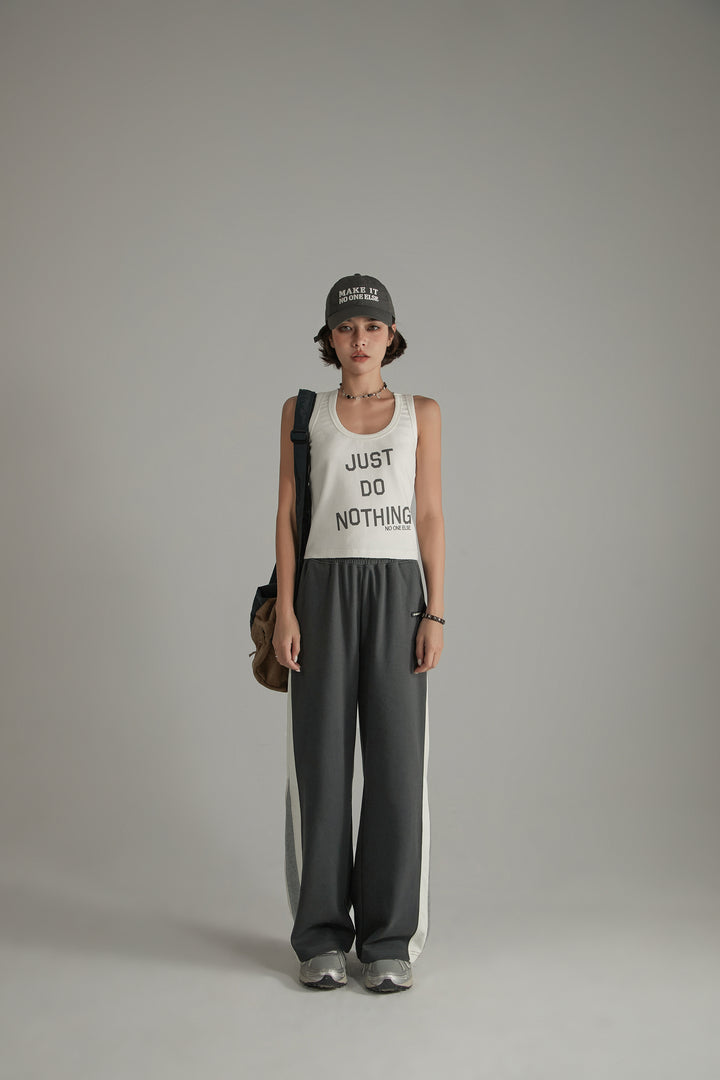 Elastic Waist Wide Casual Sporty Pants