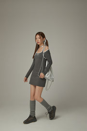 Off Shoulder Split Long Sleeve Mini Dress