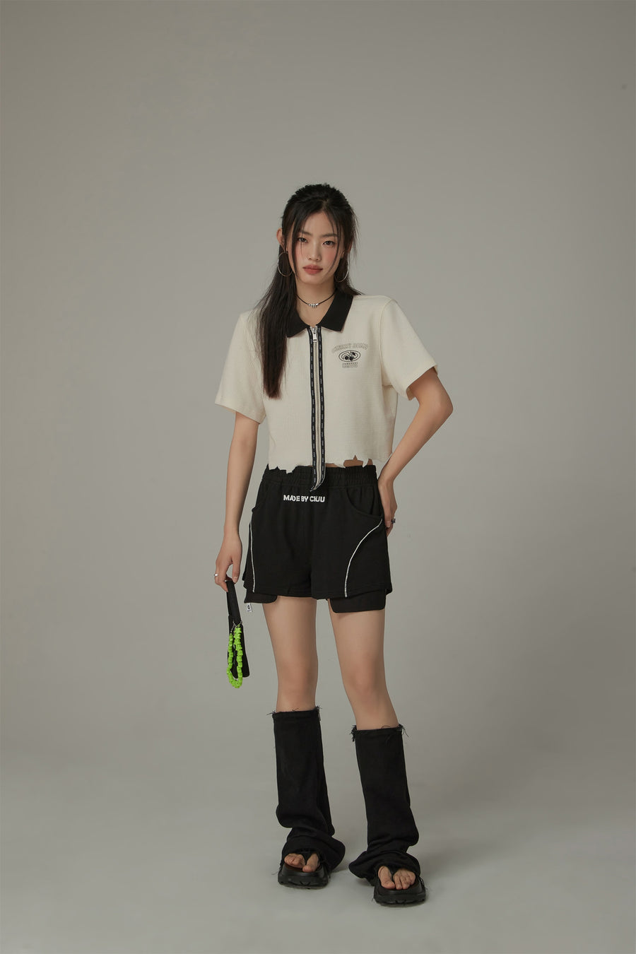 CHUU Color Matching Collar Zip-Up Top