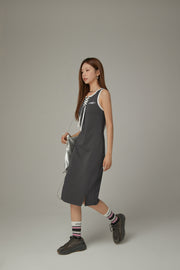 Lace Up Color Matching Sporty Long Dress