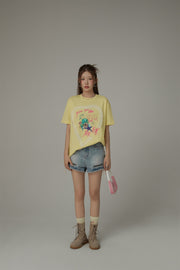 Ruffle Heart Printed Loose Fit T-Shirt