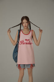 Back To Paradise Colorblocked Letter Printed Sleeveless T-Shirt