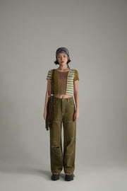 Contrast Striped Slim Cropped T-Shirt