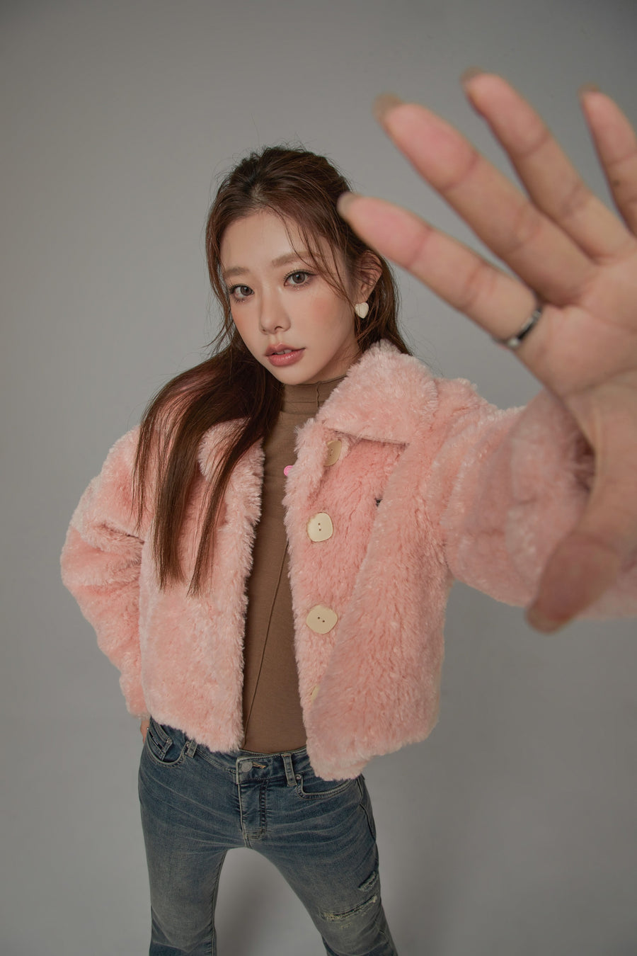 CHUU Fleece Collar Button Jacket