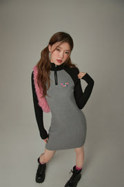 Color Matching Half Zip-Up Dress