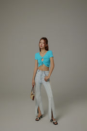 Front Keyhole String V-Neck Cropped Top