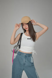 U-Neck Side Shirring String Sleeveless Top