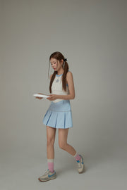 Chuu Star Center Line-Colored Sleeveless Semi Crop T-Shirt