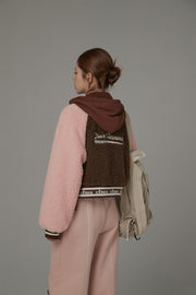 Raglan Color Combination Fluffy Jacket