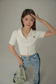 Rainbow Button Slim Crop Knit Top