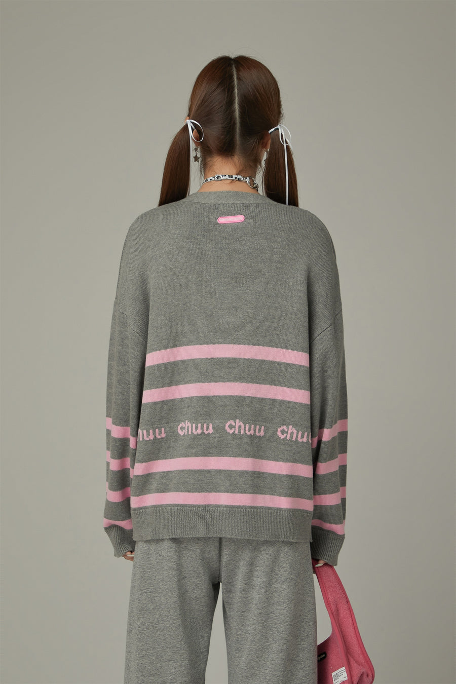 CHUU Lettering Striped Knit Cardigan