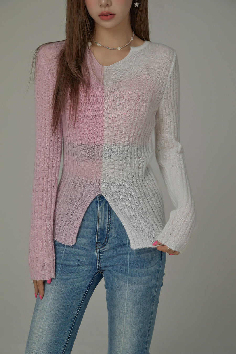 CHUU Bicolor Block Long Sleeves Knit Sweater