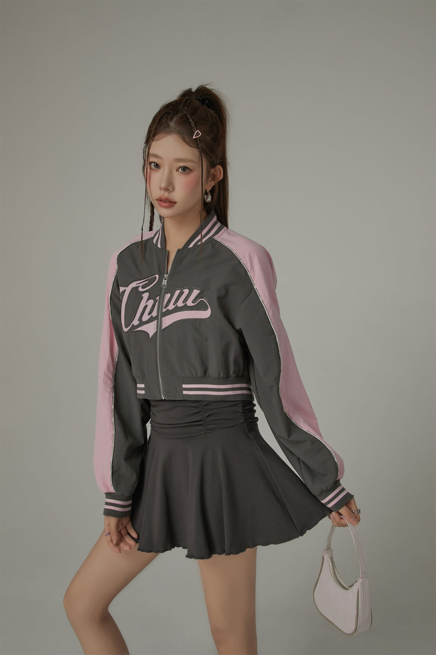 CHUU Logo Colored Zip-Up Varsity Jacket