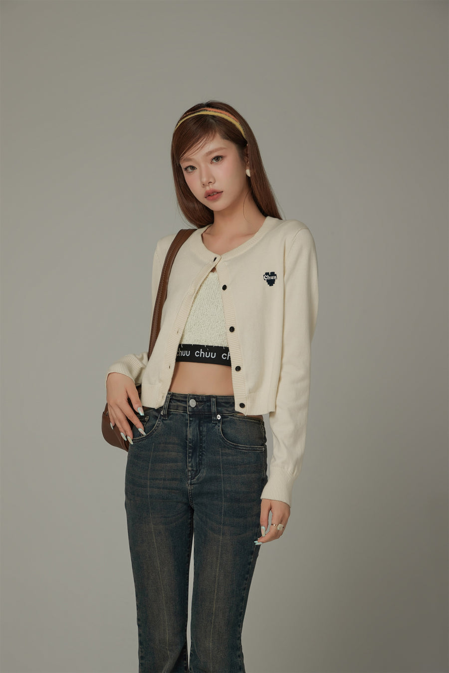 CHUU Logo Heart Knit Color Cardigan