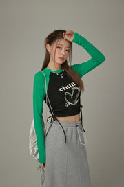 Heart Color Contrast Shirring T-Shirt