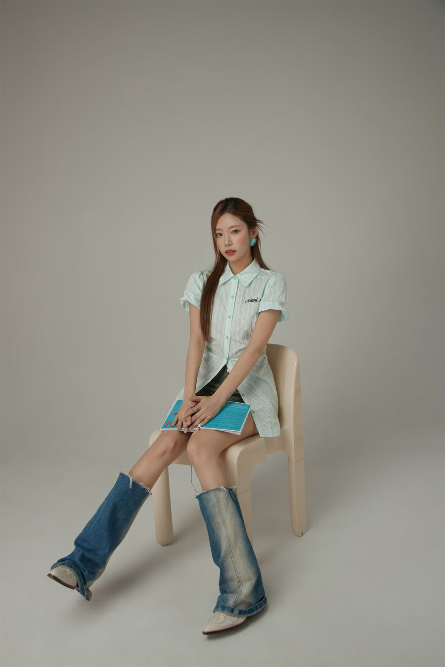 CHUU Puffy Short Sleeve Stripe Shirt