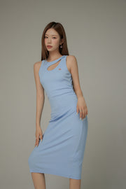 Front Cut Out Side Shirring Long Dress