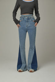 Criss Cross Belt Two Toned Bootcut Denim Pants