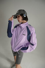 Colorblocked Boxy Sports Style Casual Drawstring Jacket