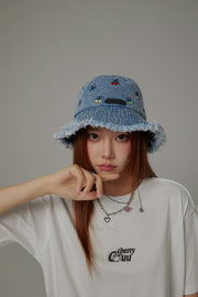 Multi Color Cherry Denim Bucket Hat