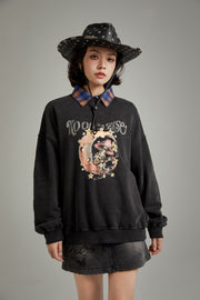 Printed Mushroom Moon Oversized Sweatshirt