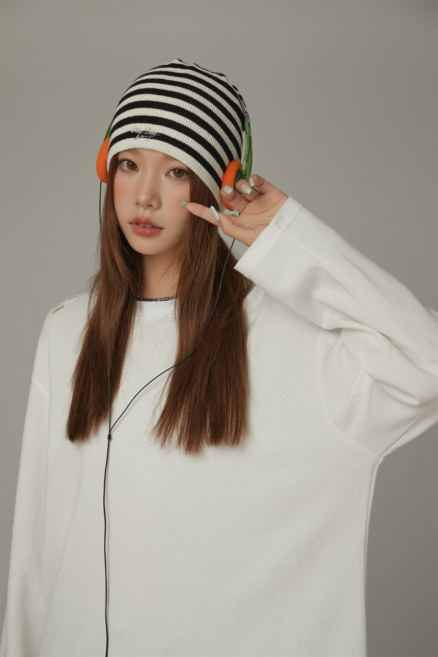 CHUU Waffle Knit Striped Beanie