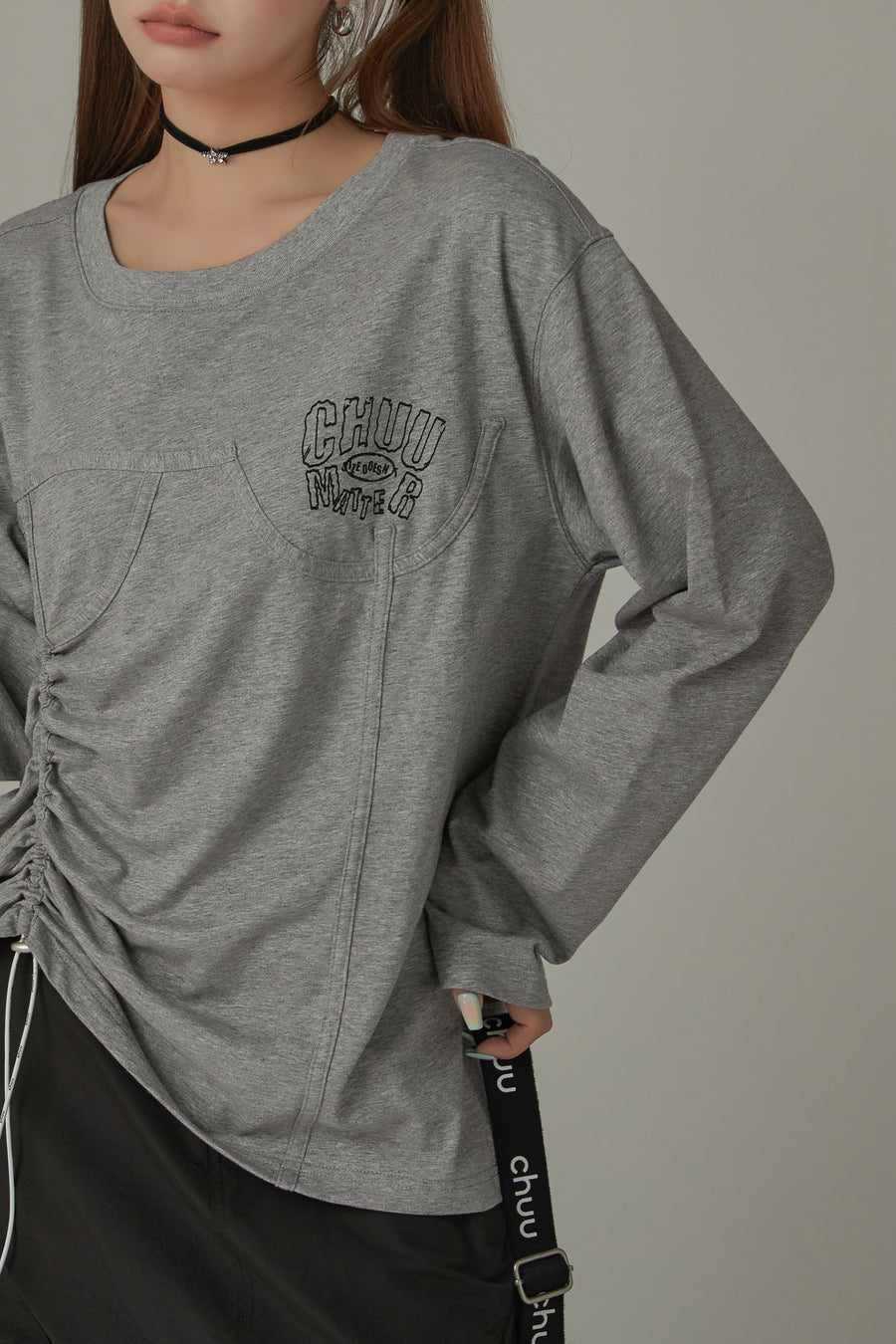 CHUU Drawstring Loosefit Long Sleeve T-Shirt