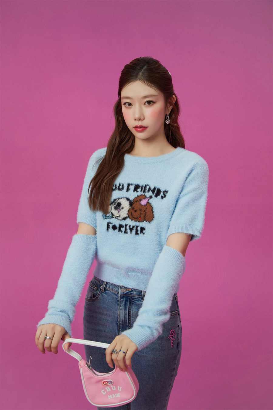 CHUU Puppy Character Cutout Knit Sweater