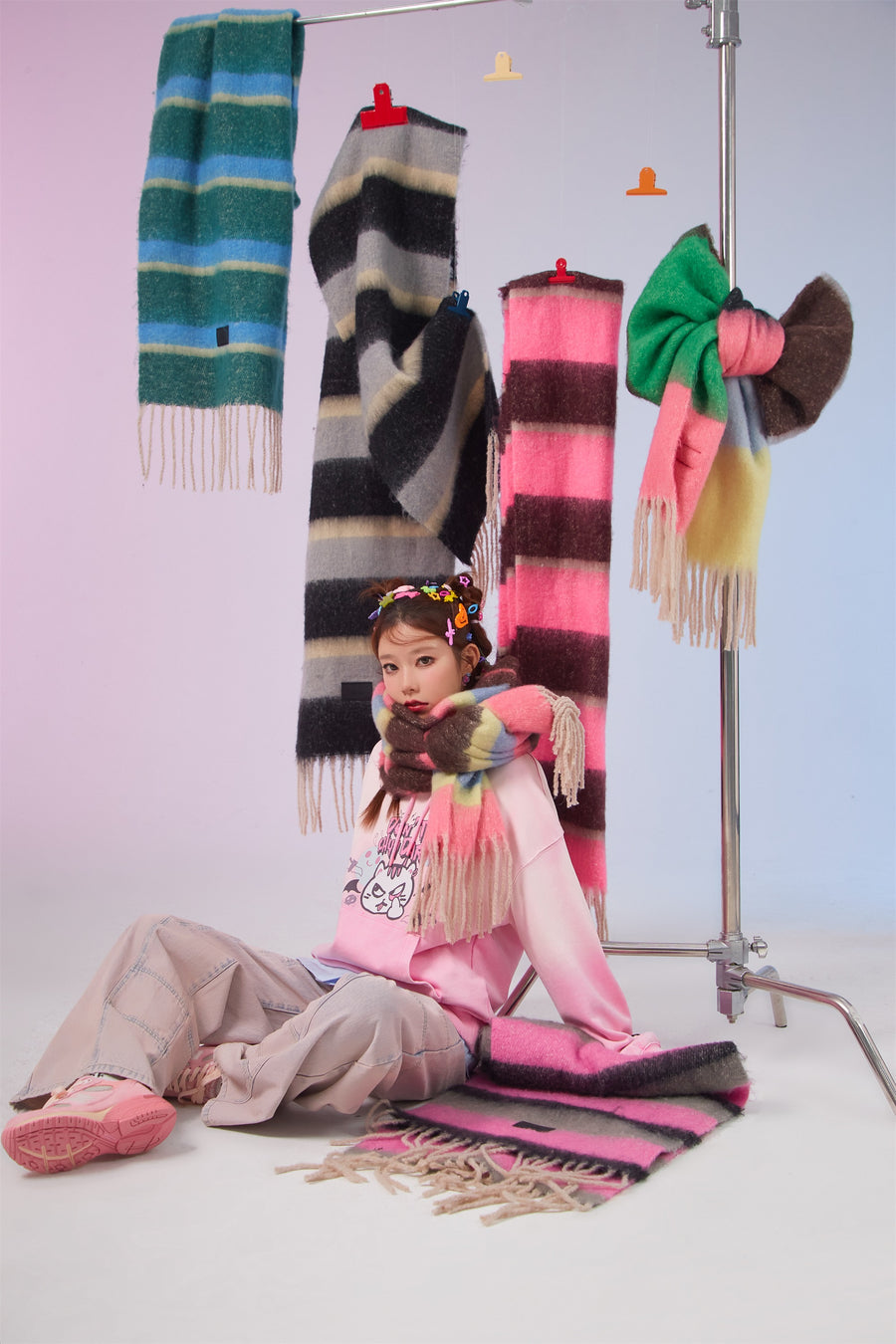 CHUU Striped Fringe Muffler