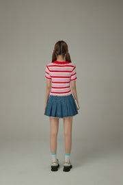 Stripe Ribbon Keyhole Knit Top