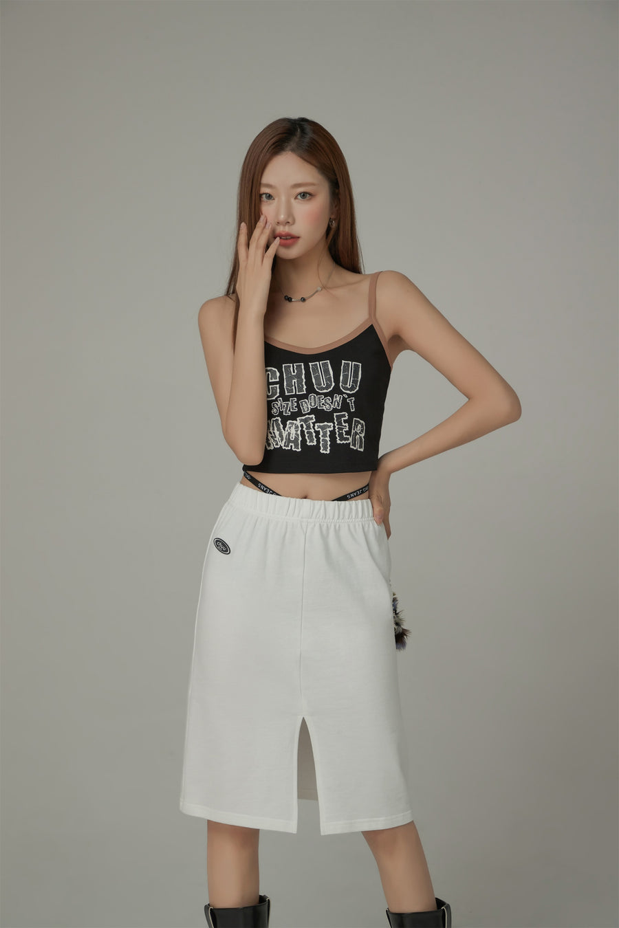 CHUU Side String Casual Slit Skirt